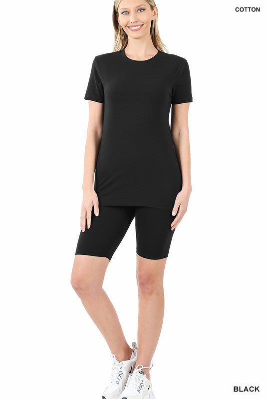 Cotton Round Neck Top & Bike Shorts Set - GLS Clothing Shop
