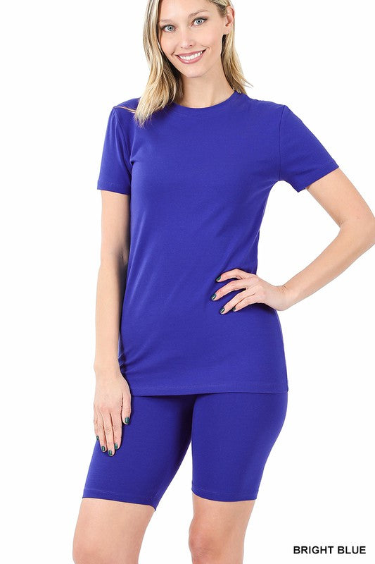 Cotton Round Neck Top & Bike Shorts Set - GLS Clothing Shop