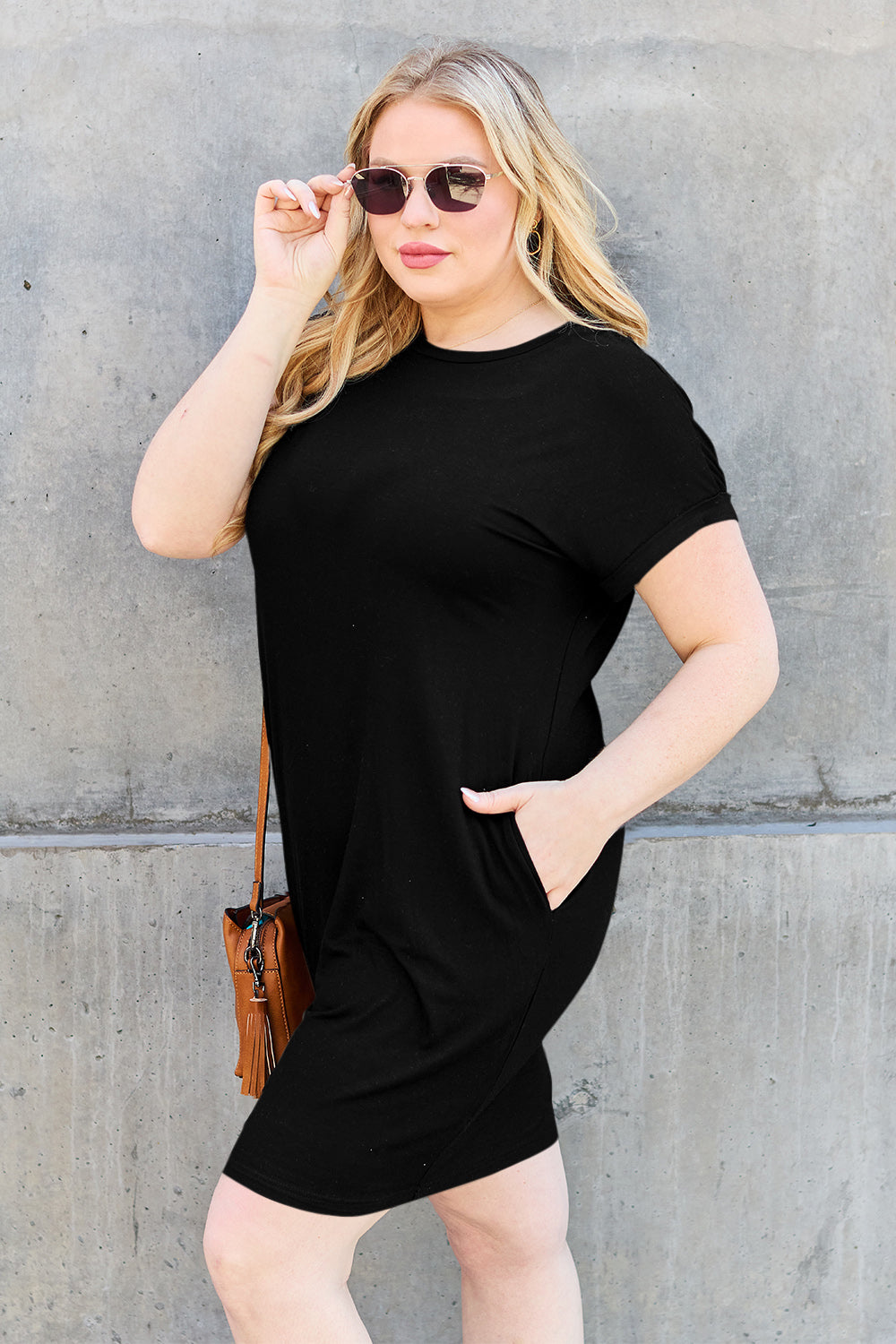 Basic Bae Bamboo Full Size Round Neck Short Sleeve Dress with Pockets - GLS Clothing Shop