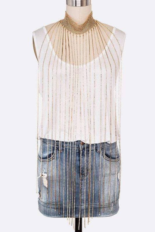 Extra Long Fringe Rhinestone Choker Necklace - GLS Clothing Shop