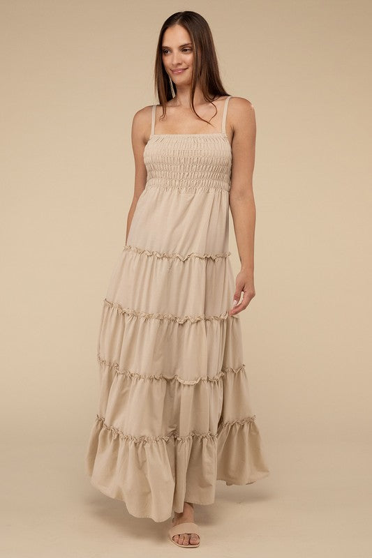 Woven Smocked Top Tiered Cami Maxi Dress - GLS Clothing Shop