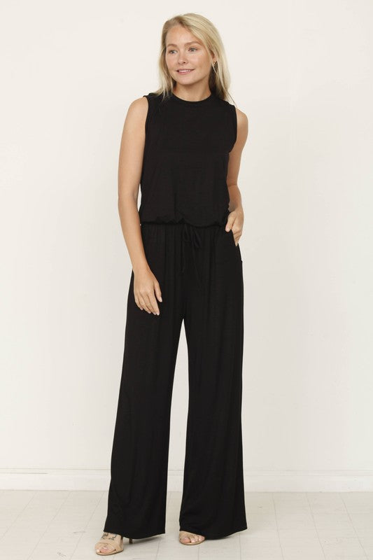 plus solid draw string pocket jumpsuit - GLS Clothing Shop