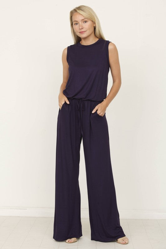 plus solid draw string pocket jumpsuit - GLS Clothing Shop