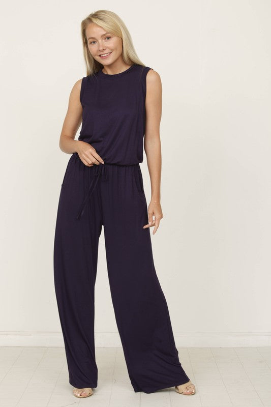 plus solid draw string pocket jumpsuit - GLS Clothing Shop