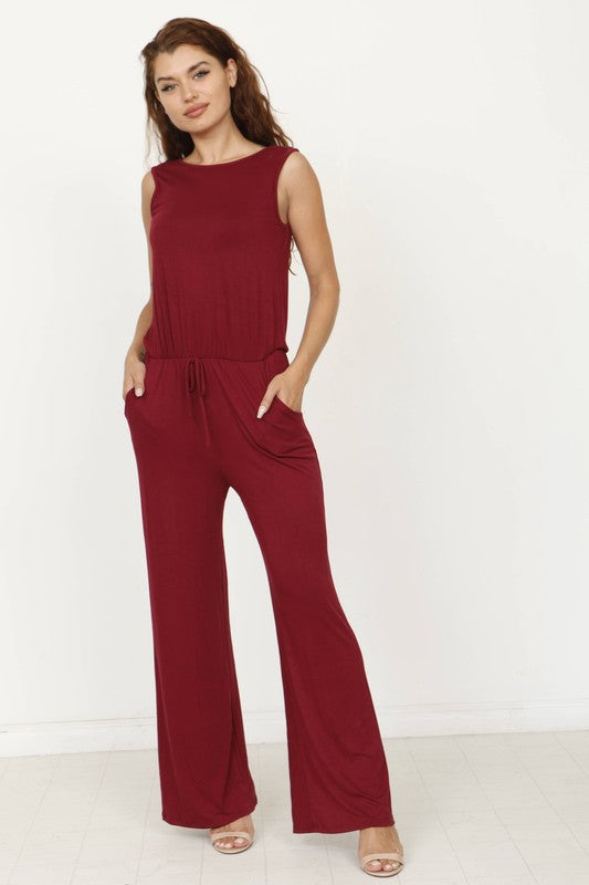 plus solid draw string pocket jumpsuit - GLS Clothing Shop