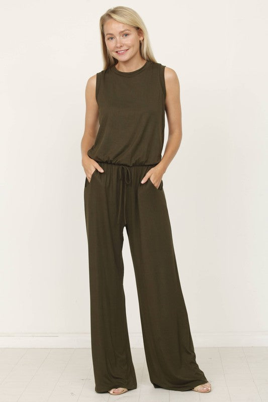 plus solid draw string pocket jumpsuit - GLS Clothing Shop