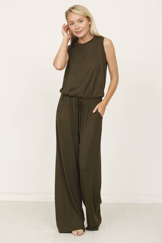 plus solid draw string pocket jumpsuit - GLS Clothing Shop