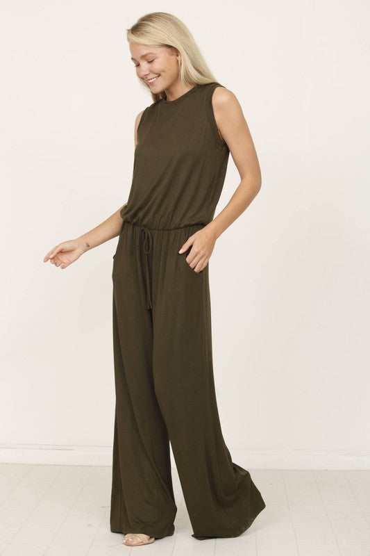 plus solid draw string pocket jumpsuit - GLS Clothing Shop