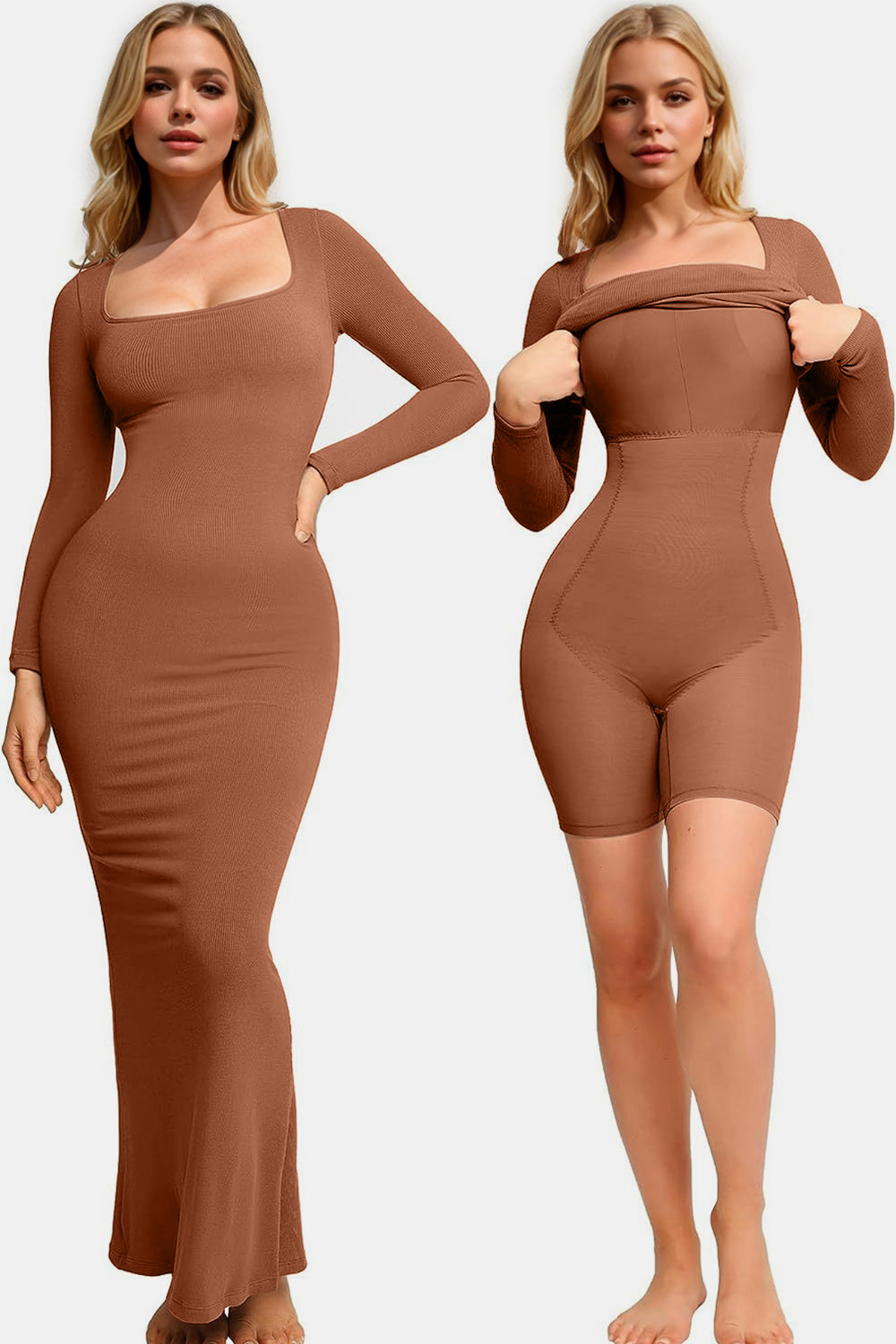 Basic Bae Built-In Shapewear Square Neck Long Sleeve Maxi Dress - GLS Clothing Shop