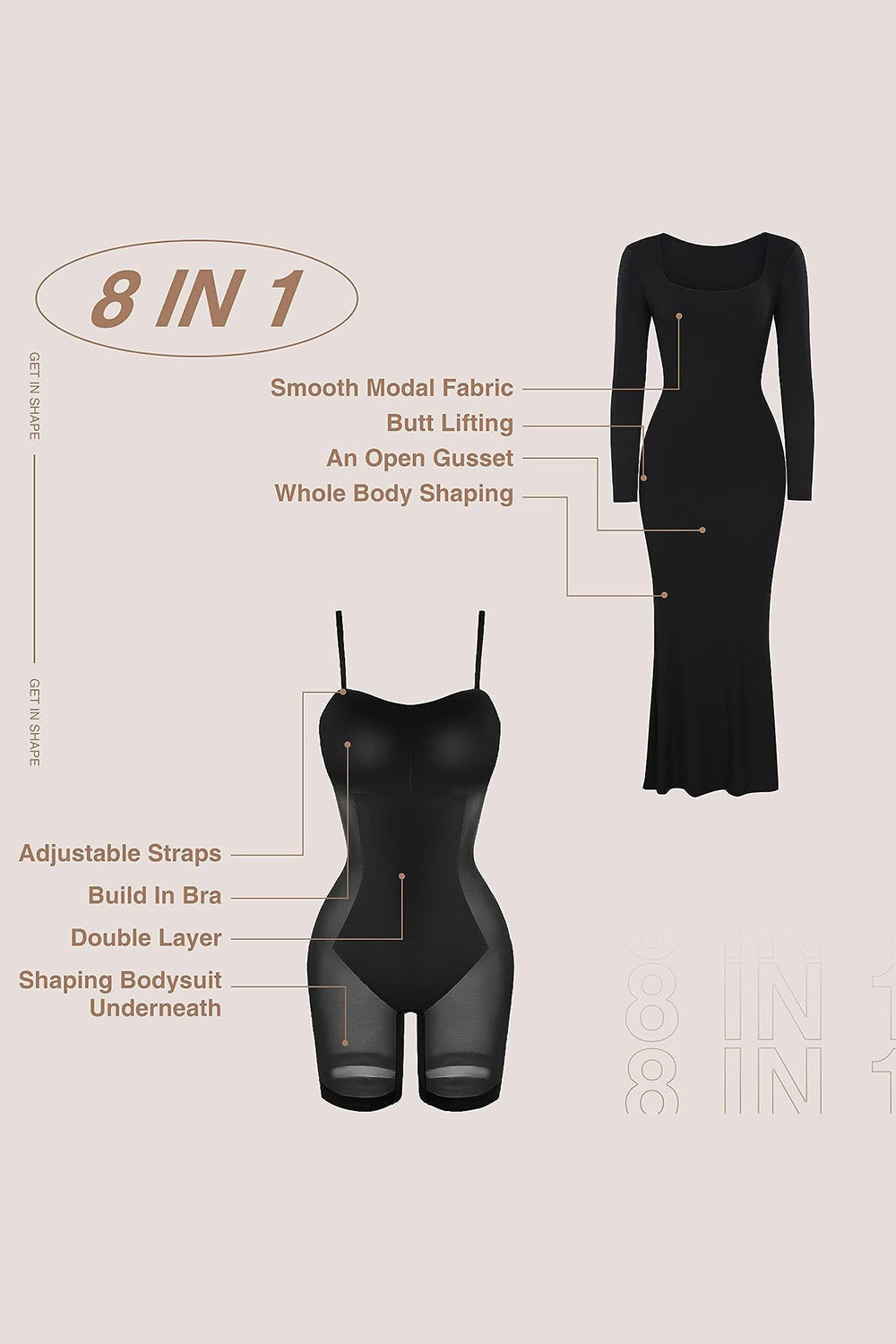 Basic Bae Built-In Shapewear Square Neck Long Sleeve Maxi Dress - GLS Clothing Shop