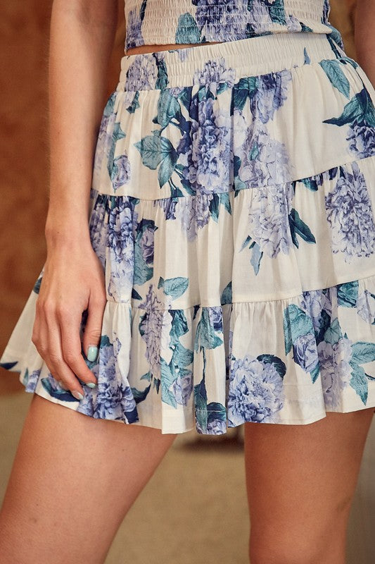 Flower Printed Tiered Skort - GLS Clothing Shop