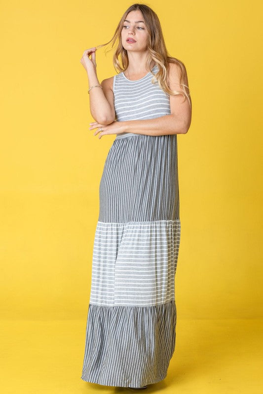 Plus Sleeveless Stripe Tiered Maxi Dress - GLS Clothing Shop