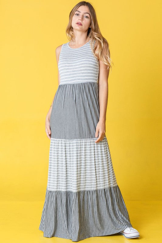 Plus Sleeveless Stripe Tiered Maxi Dress - GLS Clothing Shop