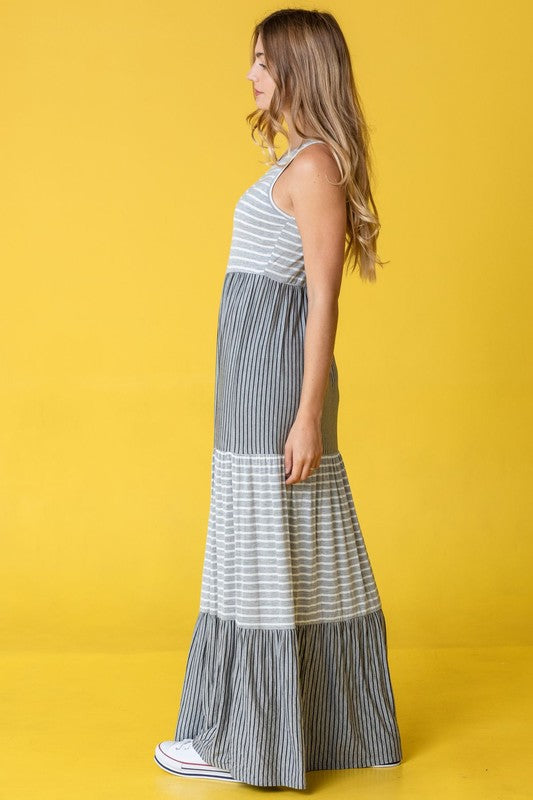 Plus Sleeveless Stripe Tiered Maxi Dress - GLS Clothing Shop