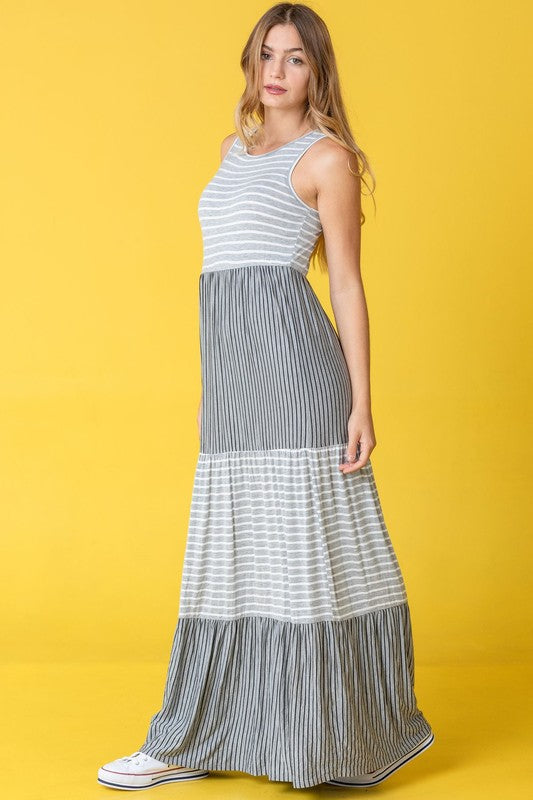 Plus Sleeveless Stripe Tiered Maxi Dress - GLS Clothing Shop