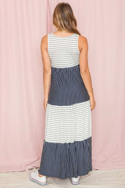 Plus Sleeveless Stripe Tiered Maxi Dress - GLS Clothing Shop