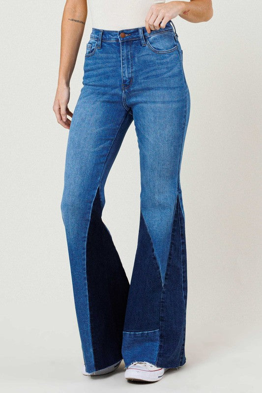 Color Block Side Slit Flare Jeans - GLS Clothing Shop