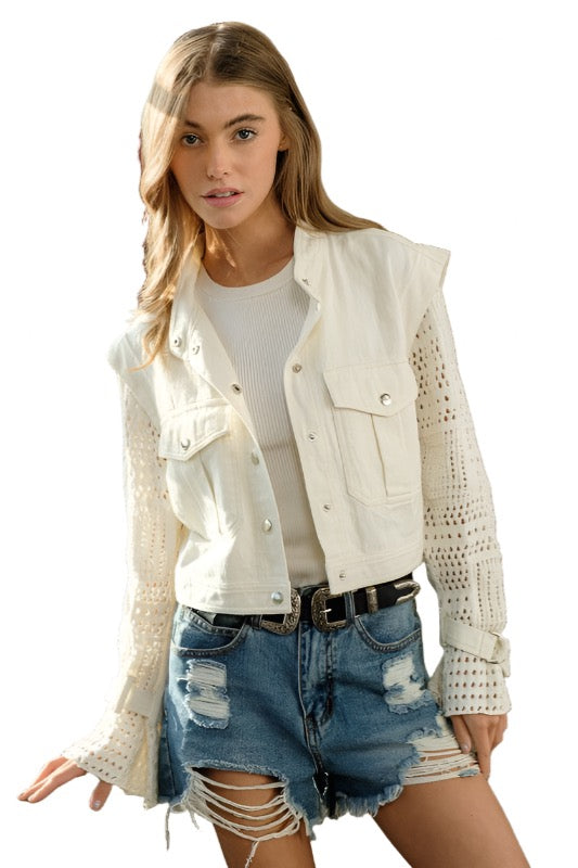 Twill Crop Crochet SLV Jacket - GLS Clothing Shop