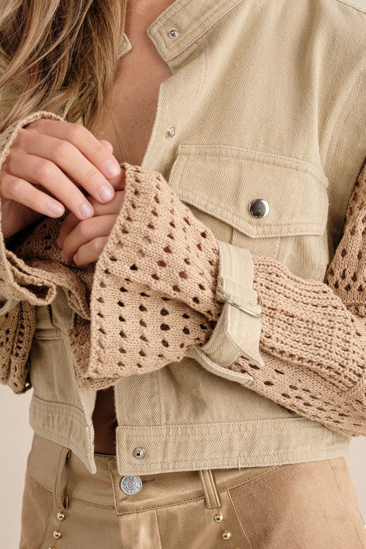 Twill Crop Crochet SLV Jacket - GLS Clothing Shop