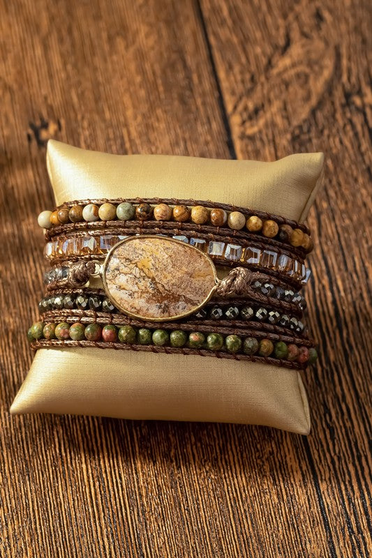 34 inch 5 wraps natural stone boho bracelet - GLS Clothing Shop