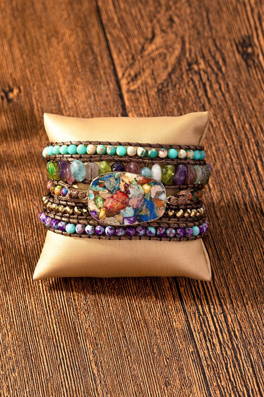 34 inch 5 wraps natural stone boho bracelet - GLS Clothing Shop