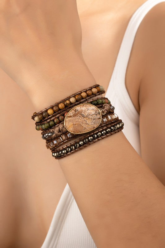 34 inch 5 wraps natural stone boho bracelet - GLS Clothing Shop