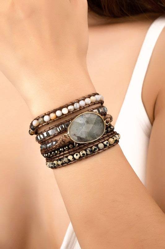 34 inch 5 wraps natural stone boho bracelet - GLS Clothing Shop