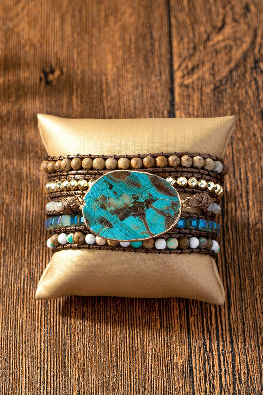 34 inch 5 wraps natural stone boho bracelet - GLS Clothing Shop