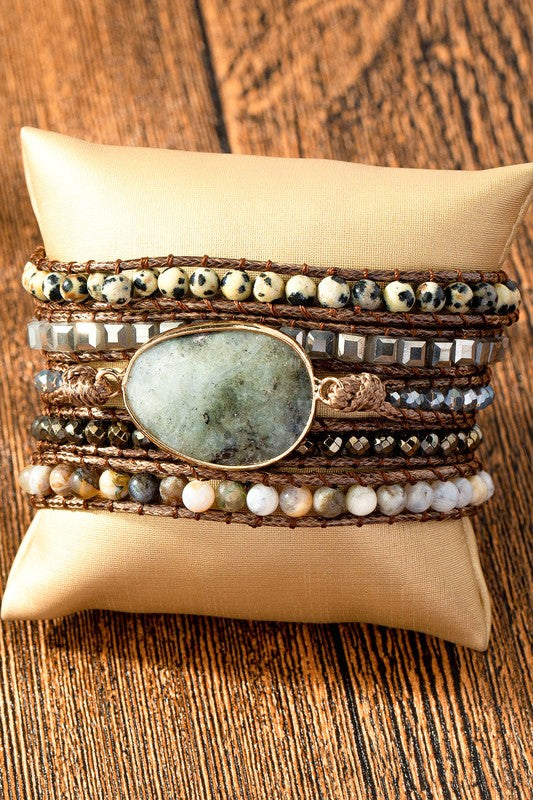 34 inch 5 wraps natural stone boho bracelet - GLS Clothing Shop