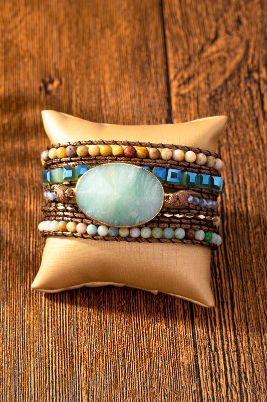 34 inch 5 wraps natural stone boho bracelet - GLS Clothing Shop