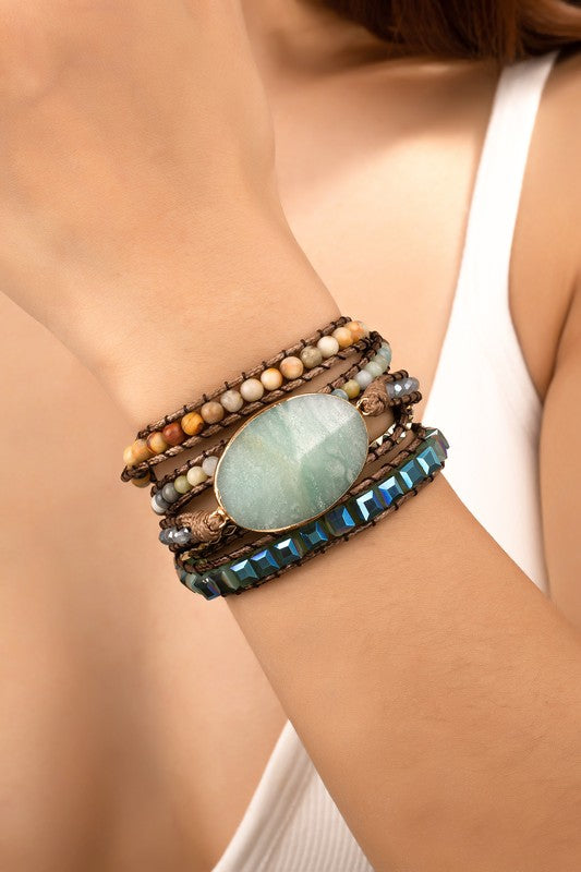 34 inch 5 wraps natural stone boho bracelet - GLS Clothing Shop