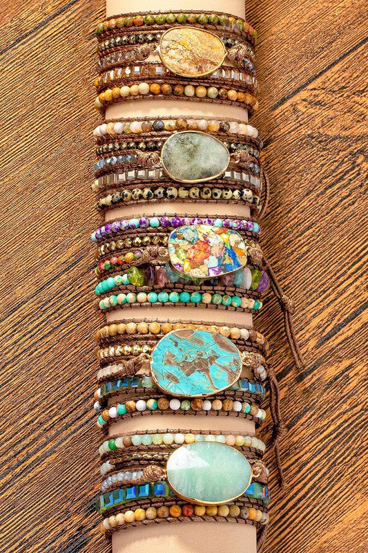 34 inch 5 wraps natural stone boho bracelet - GLS Clothing Shop