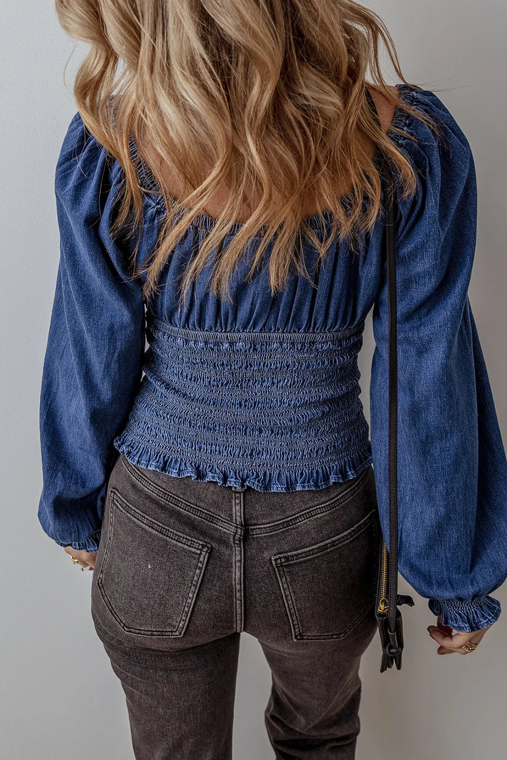 Smocked Long Sleeve Denim Top - GLS Clothing Shop