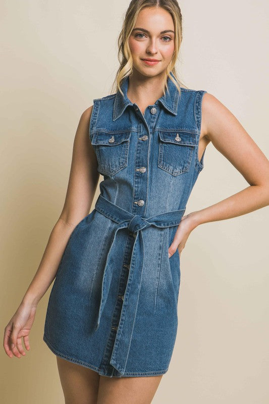 Denim Strapless Dress with Waist Tie - GLS Clothing Shop