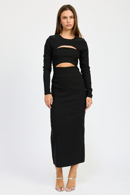 LONG SLEEVE CUTOUT MIDI DRESS - GLS Clothing Shop