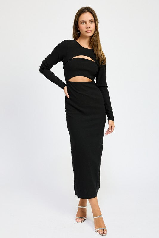 LONG SLEEVE CUTOUT MIDI DRESS - GLS Clothing Shop