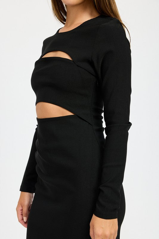 LONG SLEEVE CUTOUT MIDI DRESS - GLS Clothing Shop