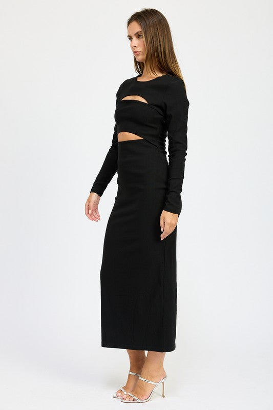 LONG SLEEVE CUTOUT MIDI DRESS - GLS Clothing Shop