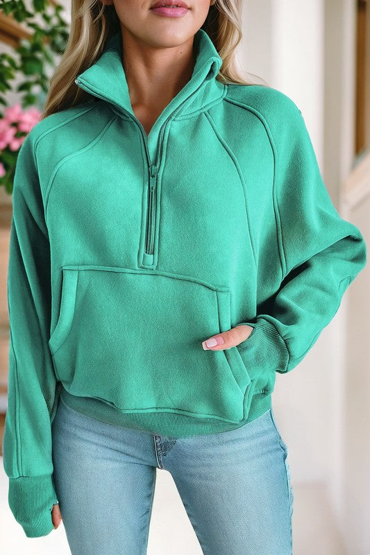 Stand Collar Ribbed Thumbhole Sleeve Sweatshirt - GLS Clothing Shop