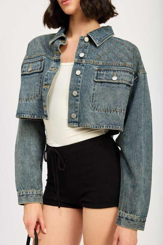 EMBROIDERED DENIM CROP JACKET - GLS Clothing Shop