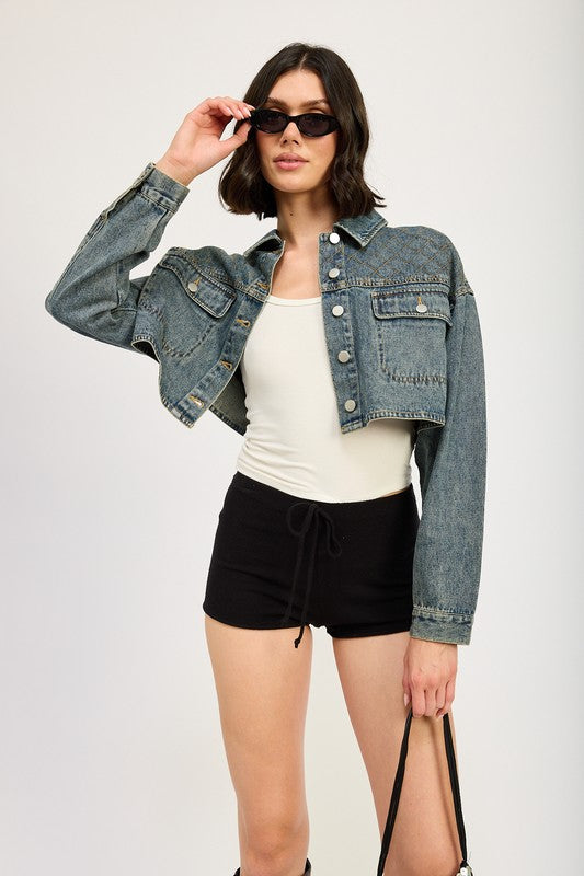 EMBROIDERED DENIM CROP JACKET - GLS Clothing Shop