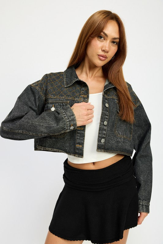 EMBROIDERED DENIM CROP JACKET - GLS Clothing Shop