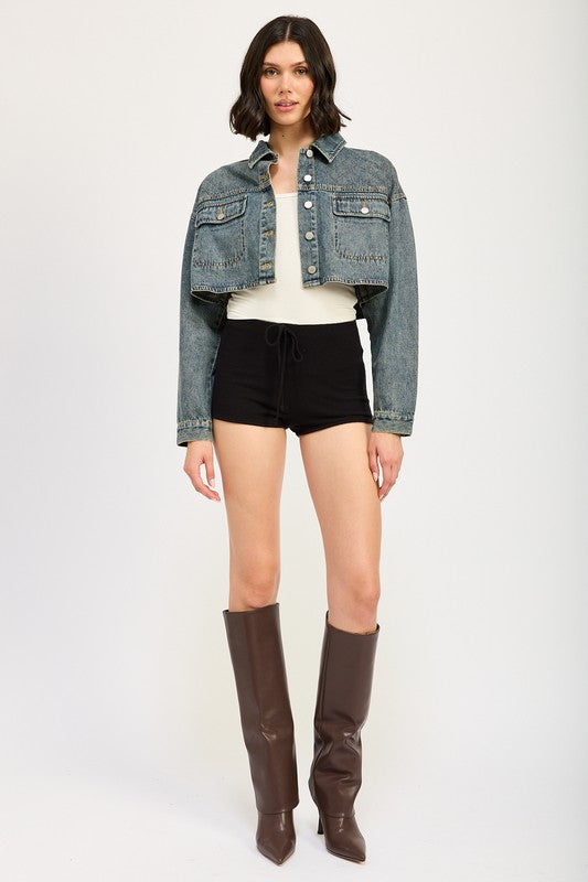 EMBROIDERED DENIM CROP JACKET - GLS Clothing Shop