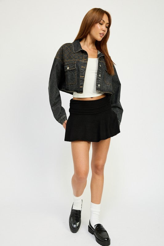 EMBROIDERED DENIM CROP JACKET - GLS Clothing Shop