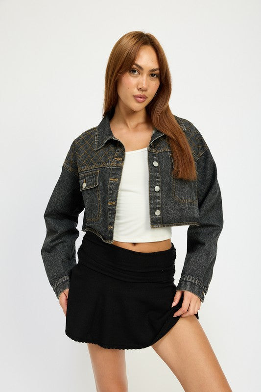 EMBROIDERED DENIM CROP JACKET - GLS Clothing Shop