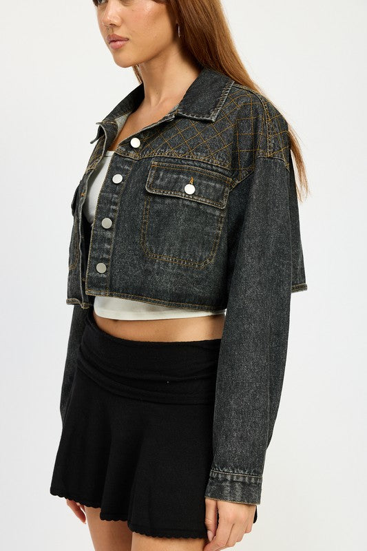 EMBROIDERED DENIM CROP JACKET - GLS Clothing Shop