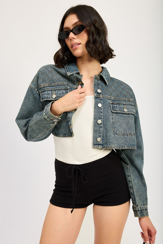 EMBROIDERED DENIM CROP JACKET - GLS Clothing Shop