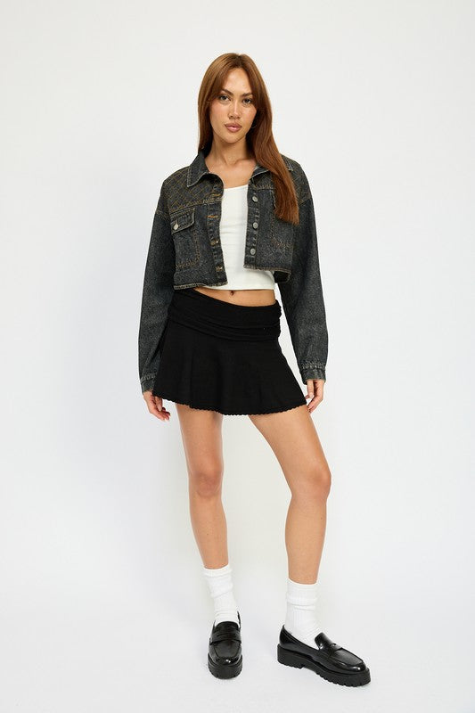 EMBROIDERED DENIM CROP JACKET - GLS Clothing Shop