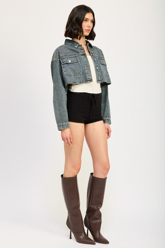 EMBROIDERED DENIM CROP JACKET - GLS Clothing Shop