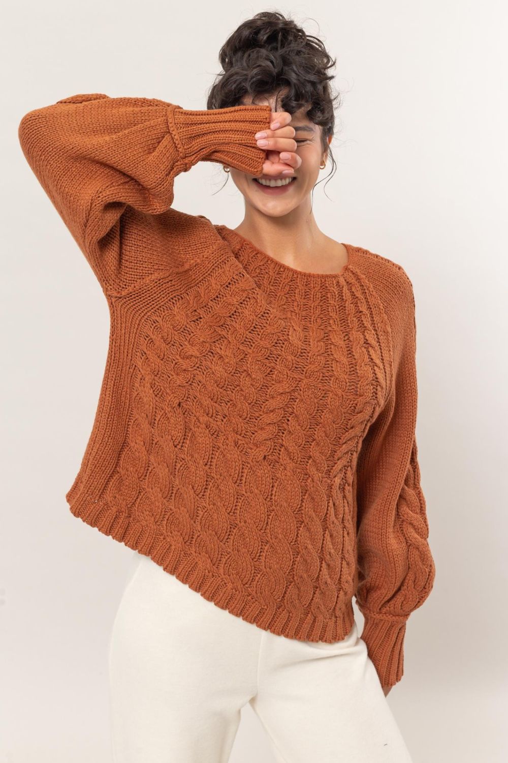 HYFVE Cable-Knit Round Neck Raglan Sleeve Sweater - GLS Clothing Shop